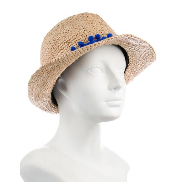 Anthropologie Tracy Watts Handmade Pom Pom-Trimmed Raffia Fedora OSFA main image 4